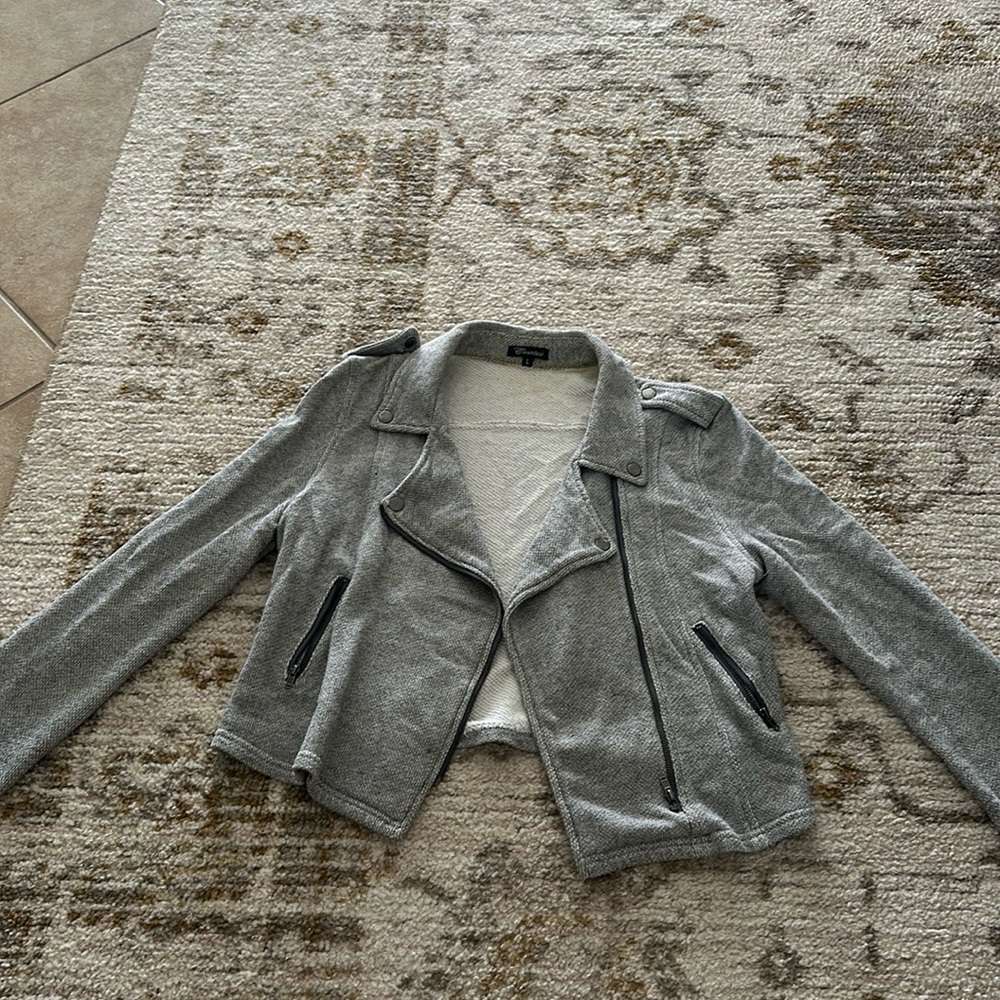 Grey bomber jacket with terry cloth-like fabric